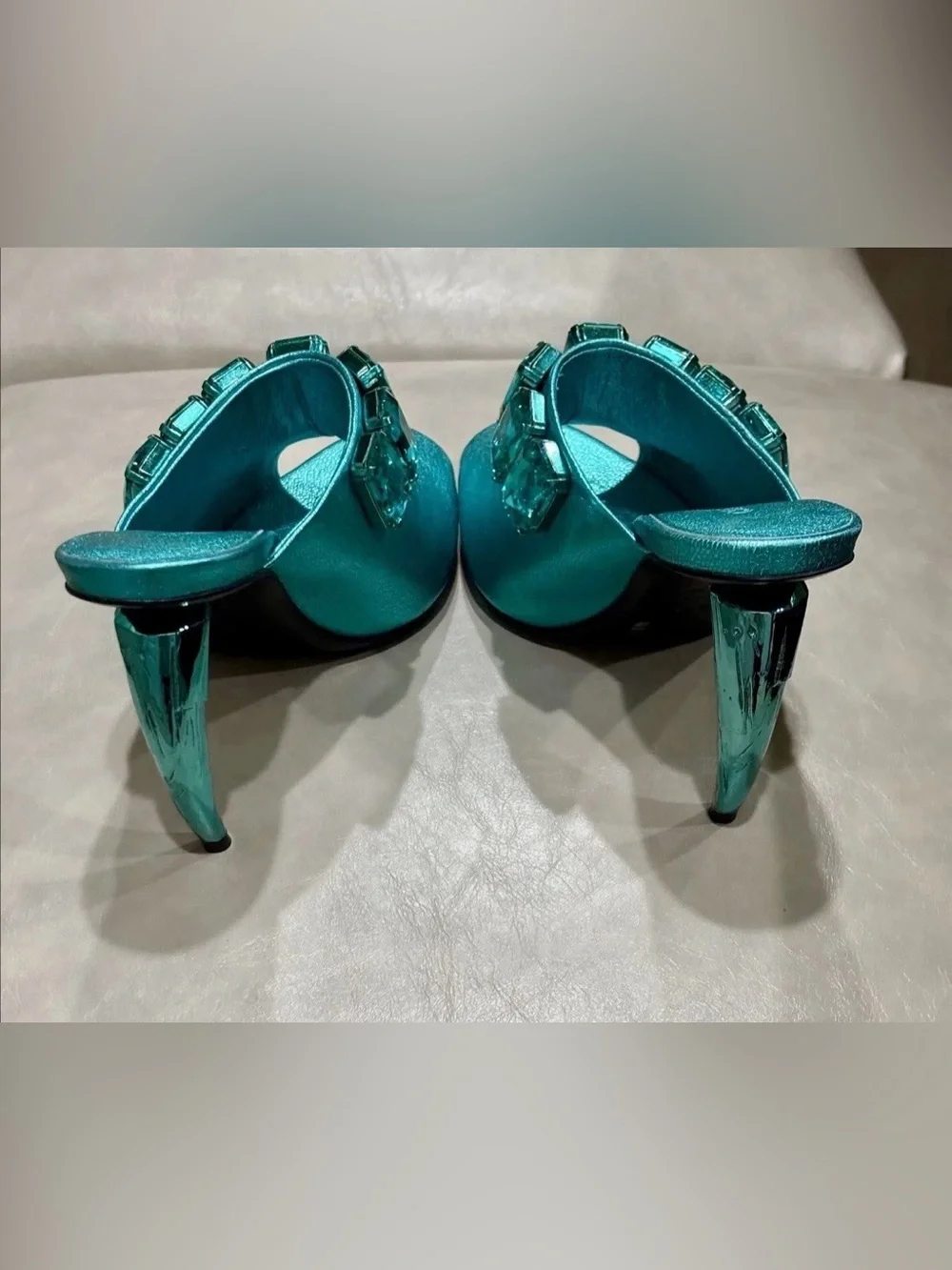Roberto Cavalli  Turquoise Crystal Heels  EUR size 36.5.   US 6. Comes With COA.